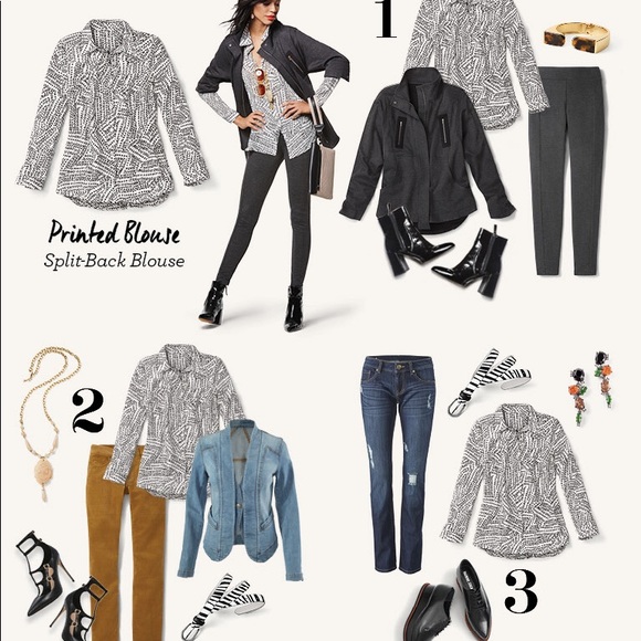 CABI • Black & White Stitch Print Split Back Top M - Picture 4 of 8